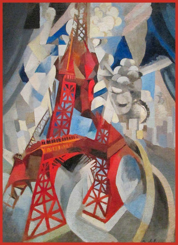 Red Eiffel Tower Delaunay 1911 White Modern Wood Framed Art Print with Double Matting by Vintage Apple Collection