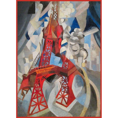 Red Eiffel Tower Delaunay 1911 White Modern Wood Framed Art Print by Vintage Apple Collection