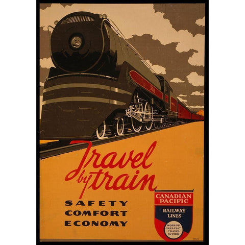 Travel By Train Black Modern Wood Framed Art Print with Double Matting by Vintage Apple Collection