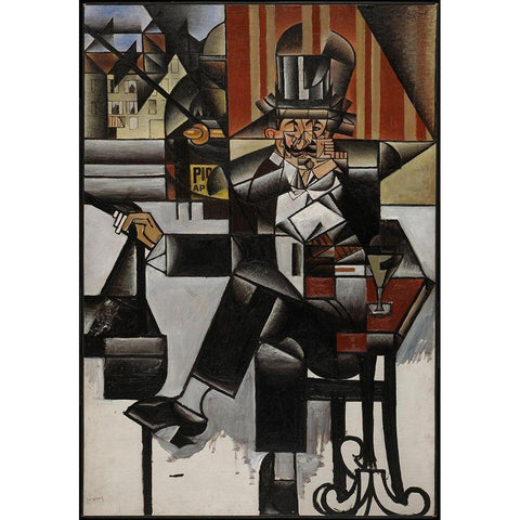 Un Homme Au Cafe Juan Gris White Modern Wood Framed Art Print by Vintage Apple Collection