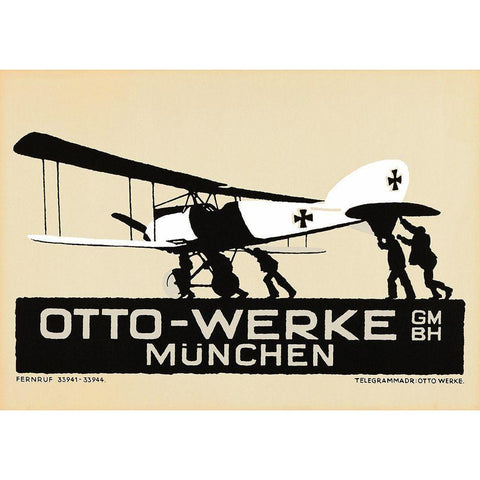 Airplane Art Deco Munich White Modern Wood Framed Art Print by Vintage Apple Collection