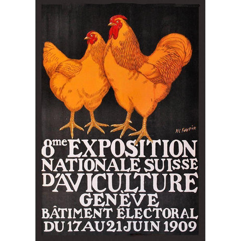 Expo Roosters Black Modern Wood Framed Art Print with Double Matting by Vintage Apple Collection