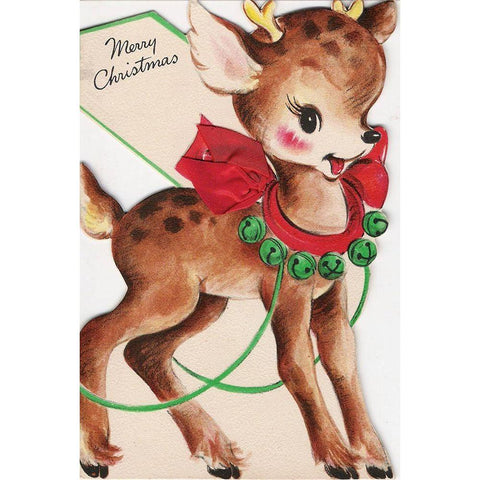 Vintage Xmas Card Deer Black Modern Wood Framed Art Print with Double Matting by Vintage Apple Collection