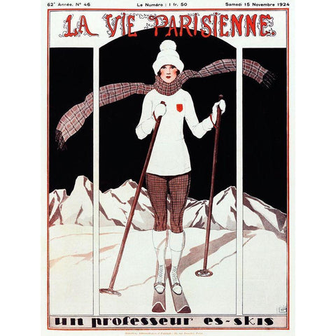 Art Deco Skiing White Modern Wood Framed Art Print by Vintage Apple Collection