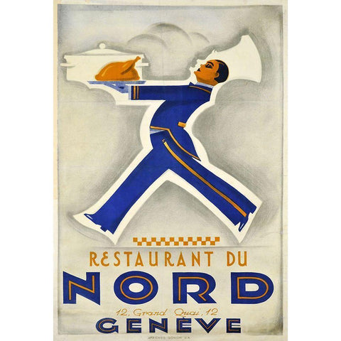 Art Deco Swiss Restaurant White Modern Wood Framed Art Print by Vintage Apple Collection