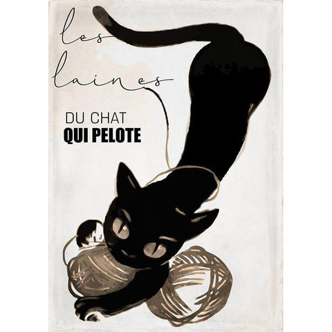 Black Cat Yarn White Modern Wood Framed Art Print by Vintage Apple Collection