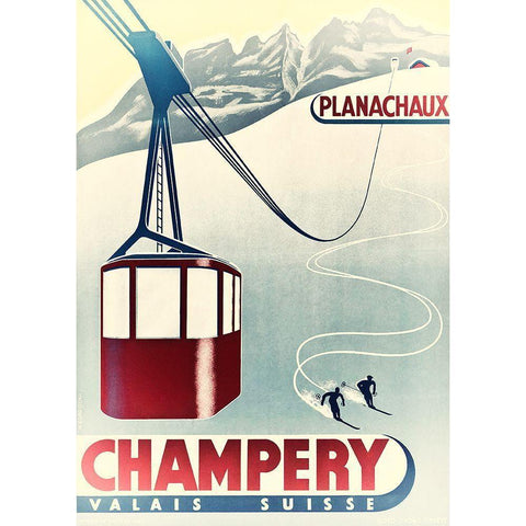 Champery White Modern Wood Framed Art Print by Vintage Apple Collection