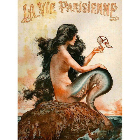 Mermaid Black Modern Wood Framed Art Print by Vintage Apple Collection