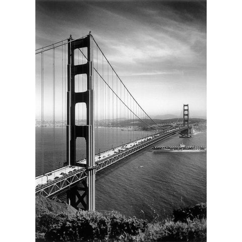 San Francisco Bridge Gold Ornate Wood Framed Art Print with Double Matting by Vintage Apple Collection