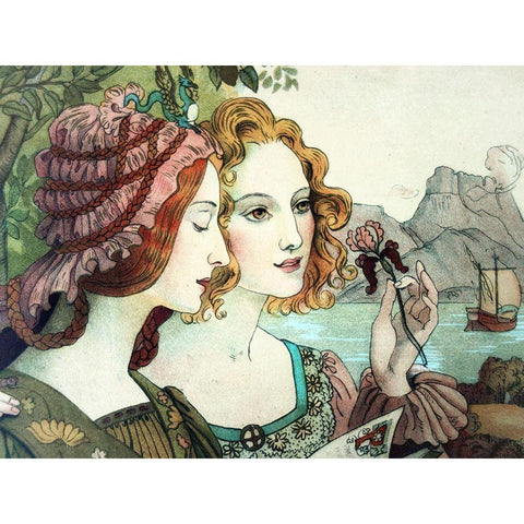 Vintage Art Nouveau Women White Modern Wood Framed Art Print by Vintage Apple Collection