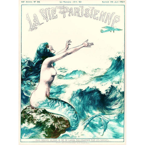 Vintage Mermaid Gold Ornate Wood Framed Art Print with Double Matting by Vintage Apple Collection