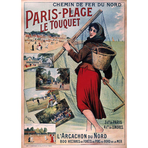 paris_plage_le_touquet White Modern Wood Framed Art Print by Vintage Apple Collection