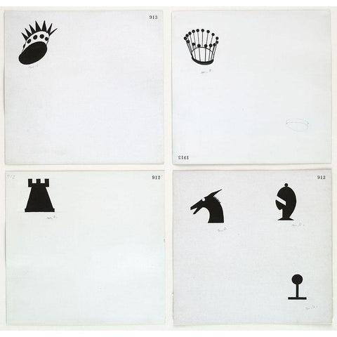 Marcel Duchamp - Designs for Chessman White Modern Wood Framed Art Print by Vintage Apple Collection