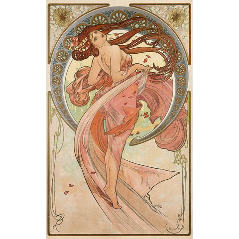 danse_mucha_archival_vers Gold Ornate Wood Framed Art Print with Double Matting by Vintage Apple Collection