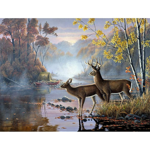 Mist On The River Black Modern Wood Framed Art Print with Double Matting by Goebel, Wilhelm