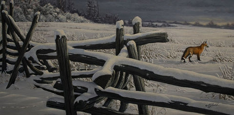 Split Rail And Fox Black Ornate Wood Framed Art Print with Double Matting by Goebel, Wilhelm