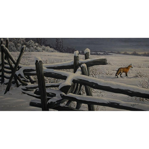 Split Rail And Fox White Modern Wood Framed Art Print by Goebel, Wilhelm