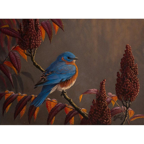 Autumn Bluebird Gold Ornate Wood Framed Art Print with Double Matting by Goebel, Wilhelm