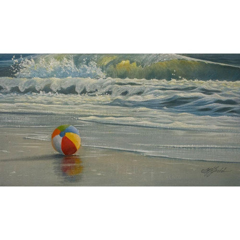 Beach Ball in Surf Gold Ornate Wood Framed Art Print with Double Matting by Goebel, Wilhelm
