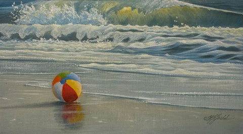 Beach Ball in Surf Black Ornate Wood Framed Art Print with Double Matting by Goebel, Wilhelm