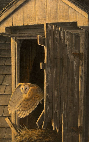 Out of the Darkness - Barn Owl Black Ornate Wood Framed Art Print with Double Matting by Goebel, Wilhelm