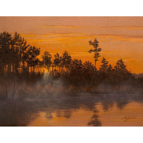Wicomico Creek Sunset Black Modern Wood Framed Art Print with Double Matting by Goebel, Wilhelm