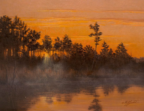 Wicomico Creek Sunset White Modern Wood Framed Art Print with Double Matting by Goebel, Wilhelm