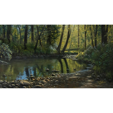 Woodland Creek Gold Ornate Wood Framed Art Print with Double Matting by Goebel, Wilhelm