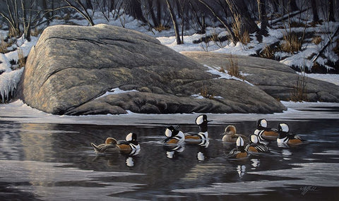 Courtship Rock Black Ornate Wood Framed Art Print with Double Matting by Goebel, Wilhelm