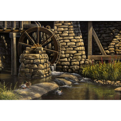 Mill Pond and Mallards Gold Ornate Wood Framed Art Print with Double Matting by Goebel, Wilhelm