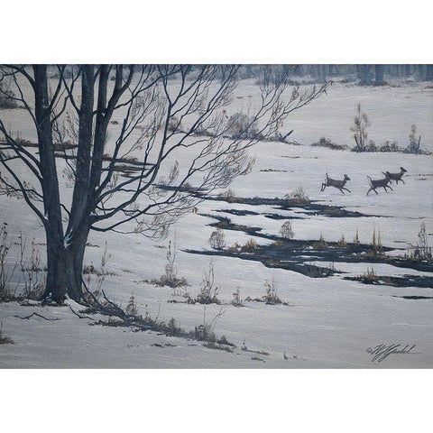 Sprint Through Winter Gold Ornate Wood Framed Art Print with Double Matting by Goebel, Wilhelm