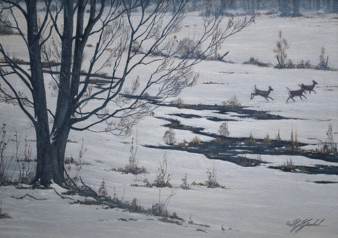 Sprint Through Winter White Modern Wood Framed Art Print with Double Matting by Goebel, Wilhelm