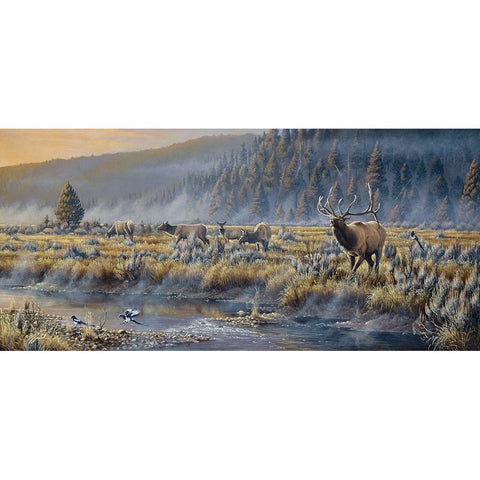 Autumn Classic - Elk Black Modern Wood Framed Art Print with Double Matting by Goebel, Wilhelm