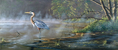 Quiet Cove - Great Blue Heron Black Ornate Wood Framed Art Print with Double Matting by Goebel, Wilhelm