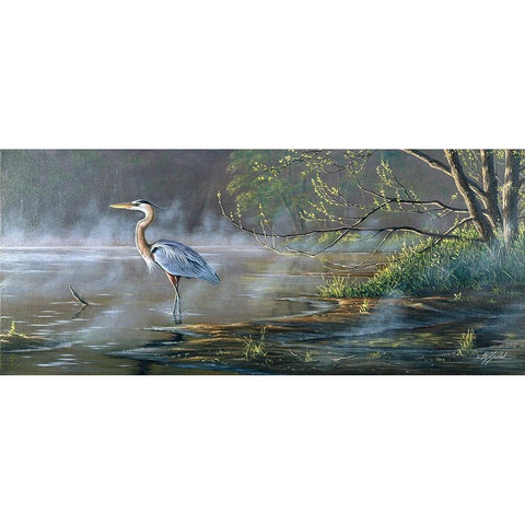 Quiet Cove - Great Blue Heron White Modern Wood Framed Art Print by Goebel, Wilhelm