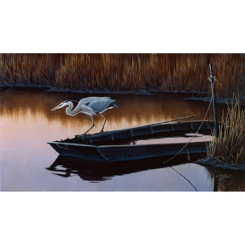 Vantage Point - Great Blue Heron White Modern Wood Framed Art Print by Goebel, Wilhelm