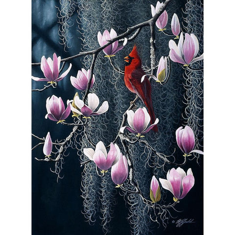 Southern Cheer - Cardinal White Modern Wood Framed Art Print by Goebel, Wilhelm