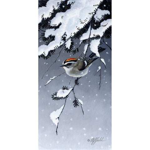 Winter Sprite - Golden Crown Kinglet White Modern Wood Framed Art Print by Goebel, Wilhelm