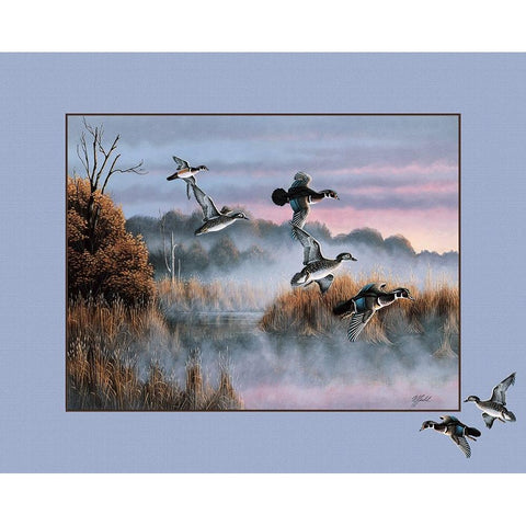 Ducks In Flight 2 Gold Ornate Wood Framed Art Print with Double Matting by Goebel, Wilhelm