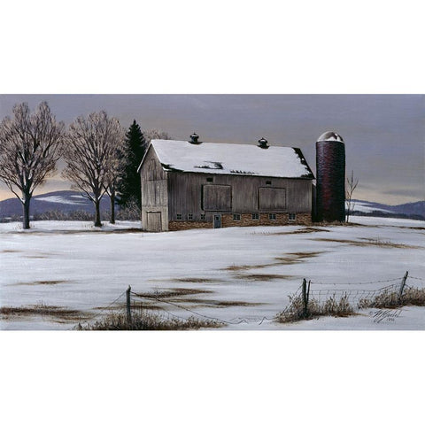 Winter Barn White Modern Wood Framed Art Print by Goebel, Wilhelm