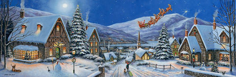 Christmas Town Panorama White Modern Wood Framed Art Print with Double Matting by Zaccheo, John