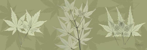 Leaves on Green White Modern Wood Framed Art Print with Double Matting by Koetsier, Albert