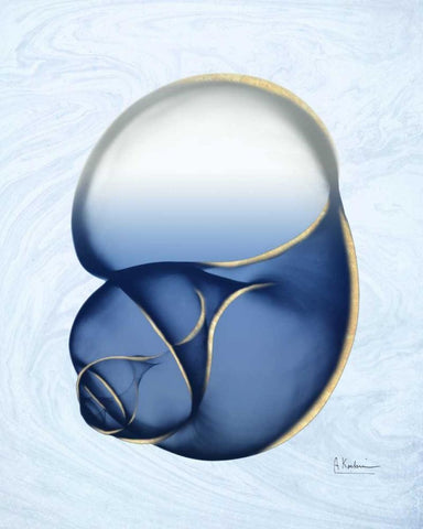 Marble Indigo Snail 1 White Modern Wood Framed Art Print with Double Matting by Koetsier, Albert