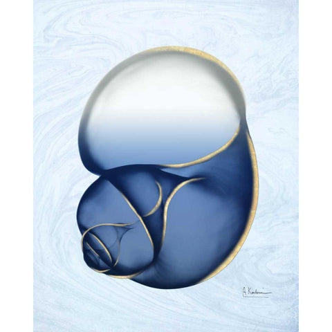 Marble Indigo Snail 1 White Modern Wood Framed Art Print by Koetsier, Albert