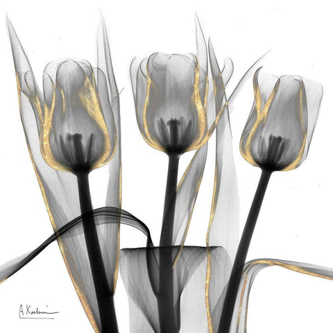 Gold Embellished Tulips 4 Black Modern Wood Framed Art Print with Double Matting by Koetsier, Albert