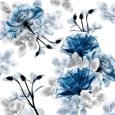 Indigo Bouquets 1 White Modern Wood Framed Art Print with Double Matting by Koetsier, Albert