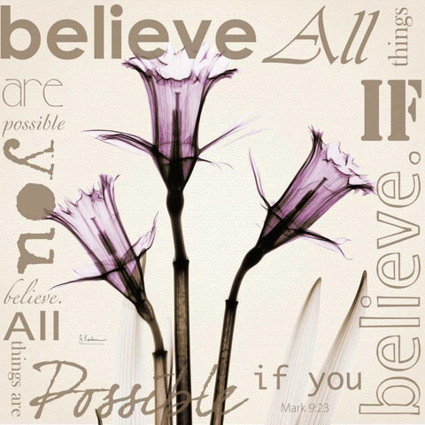 Believe - Violet Daffodils Gold Ornate Wood Framed Art Print with Double Matting by Koetsier, Albert