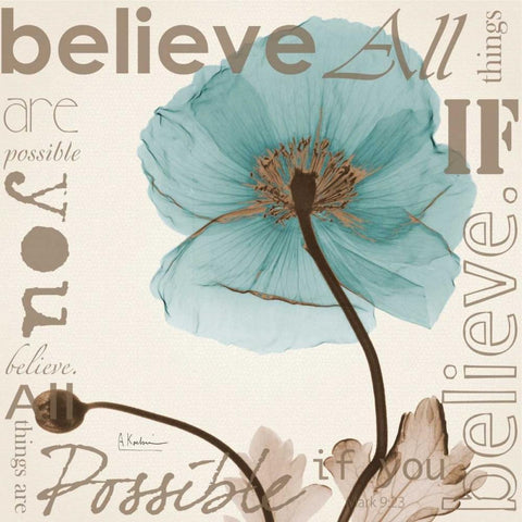 Believe - Blue Poppy Black Ornate Wood Framed Art Print with Double Matting by Koetsier, Albert