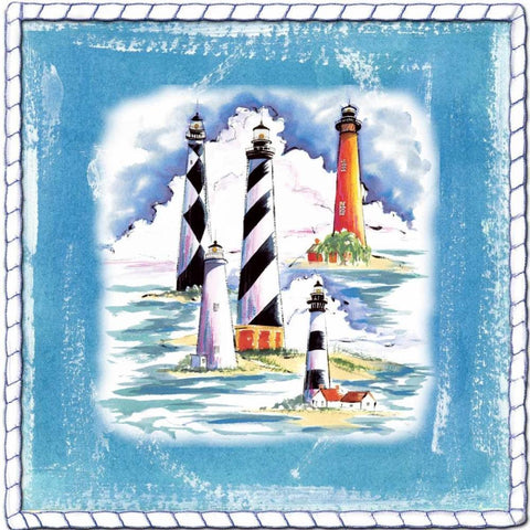 Beach-Front-Lighthouses Black Modern Wood Framed Art Print by Ormsby, Anne