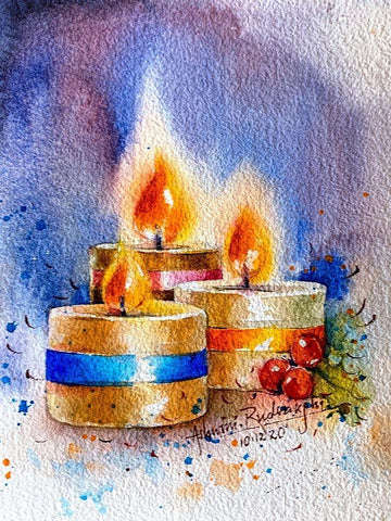 Candles Black Ornate Wood Framed Art Print with Double Matting by Rudraksi, Ashwini